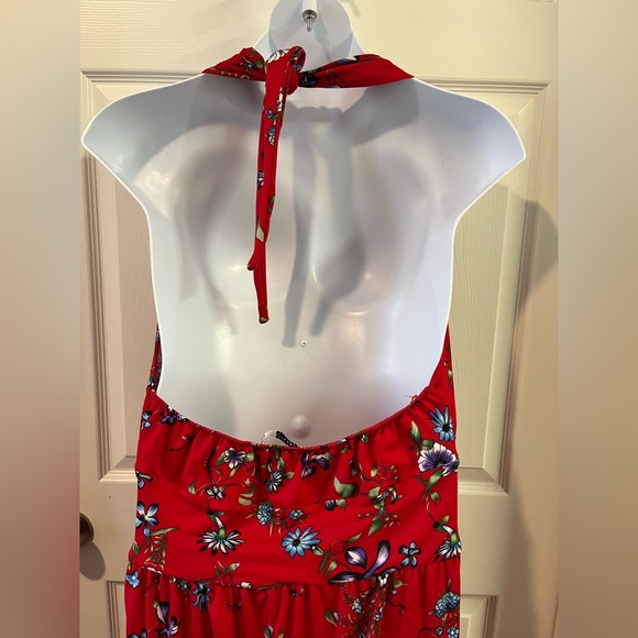 Red Floral Print Halter Maxi Dress - Picture 11 of 11